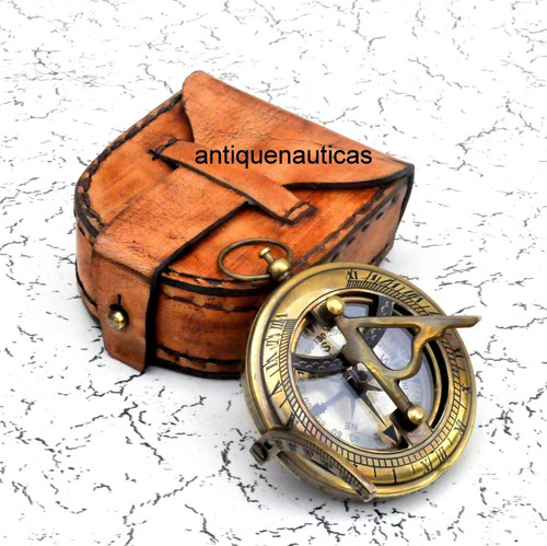 Antique brass sundial - brass, compass
