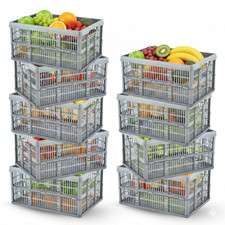 32L Grey Folding Crate Plastic Storage Box Basket Collapsible Stackable Folding