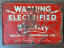Vintage Wolseley Electrified Sheep Fence Tin Sign. Wolseley Electric Fencer Sign