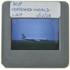 35MM AIRCRAFT SLIDE 1968 DOUGLAS DC8 SEABOARD WORLD HEATHROW AIRPORT