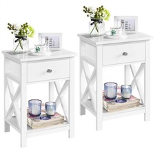 Small Bedside Tables Pair of White Nightstands Storagewith Drawer for Bedroom