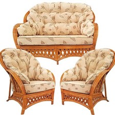 NEW WRAP CUSHIONS AND COVERS FOR A 3 PIECE SUITE OF CANE CONSERVATORY FURNITURE