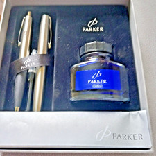 PARKER FRONTIER FOUNTAIN PEN BALLPOINT PEN &ANDINK BOTTLE  WITH CASE IS NEW