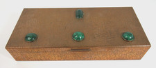 Brass Copper Effect Fine Cigar Box w/ Malachite Inlay Gems, Archibald Knox Style