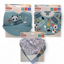 Nuby Bib bundle (bear) - 1x Silicone bib, 1x Cover all bib & 2x Teething bib