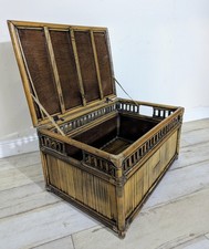 Vintage Bamboo Reeded Chest Trunk Box Vintage Wood Lid Storage Rectangle Wooden 