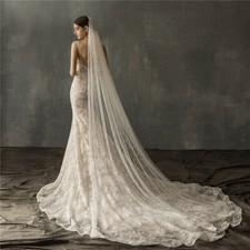 White Ivory Champagne Long Wedding Bridal Cathedral Veil With Pearls 1.5-5M