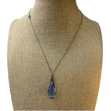 Vintage Art Deco Silver 935 Necklace Blue fasceted Glass Paste  Drop