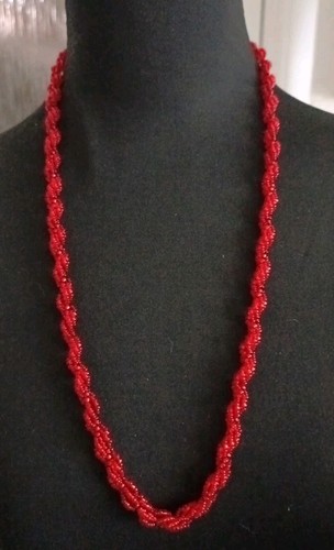 Vintage rope necklace - necklace, red