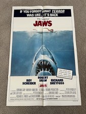 VINTAGE JAWS (1975) - ORIGINAL 1979 RE-RELEASE ONE SHEET MOVIE POSTER FLAWS RARE