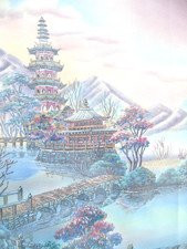 [AYANE] CHINESE PARK SCENERY - Japanese Silk  KIMONO Fabric