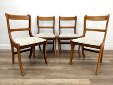 DINING CHAIRS Set of 4 Teak Regency Style Cream Fabric Padded Seats