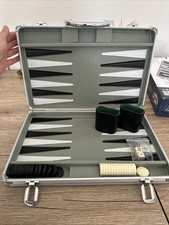 Backgammon Game Deluxe by Pavilion Aluminum Case White Grey Black Complete