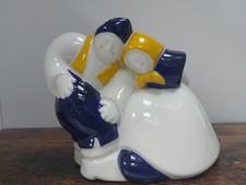 Vintage Galos Porcelain Man Woman Couple Blue Yellow White Exc Con 