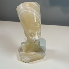 Vintage Alabaster / Onyx Carved Bust – Egyptian Queen Nefertiti Style-13 cm Tall