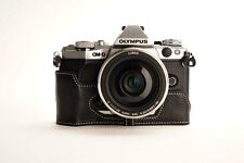 Genuine Real Leather Half Camera Case Bag Cover for Olympus OMD EM5 II M2 Black
