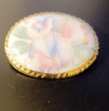 Vintage Aynsley China Little Flower Brooch Oval Gold / Gilt Edging