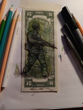 Hobo nickel $2 bill by J&M Tarantula title Vietnam War U.S. Machine Gunner