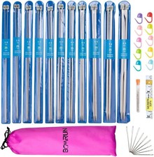 22Pcs Metal Knitting Needles Long Knitting Light Weight Needles Kit Set in Case