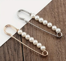 Hijab Pearl Clips/Pins 2  X Faux Pearl Brooches Hijab safety Pin Shawl Buckle