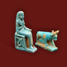 Antique Set of 2 Unique Faience Amulets of Ancient Egyptian , RARE COLLECTION