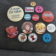 14 XVintage Pin Badges - Cocacola Double Decker Rainbow NATO ABC Cinema 1970s 80