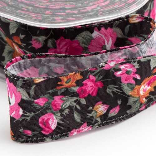 Floral rose ribbon wired edge - floral,