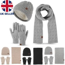 Womens Ladies Thick Knit Hat Scarf AND Gloves Set Knitted Winter XMAS Gift UK