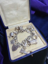 Vintage 925 Sterling Silver Charm Bracelet with Heart Padlock and 12 Charms