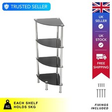 4 Tier Corner Shelving Unit Black Glass Living Rooms Kitchen Garage Modern