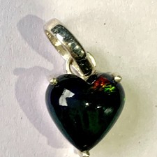 BLACK FIRE OPAL HEART NECKLACE 10CT  925 STERLING SILVER BEZEL REAL NOT LAB MADE