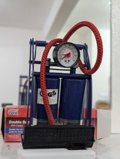 Double Barrel Foot Pump Garage Bike Tyre Inflating Tool with PSI Gauge