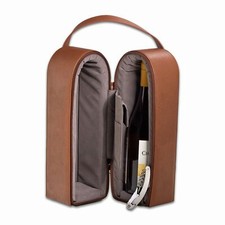 BROWN LEATHER TWO BOTTLE WINE