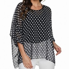 Lagenlook KAFTAN Ladies Batwing Sleeve Chiffon Tunic Tops Loose Dot Blouse