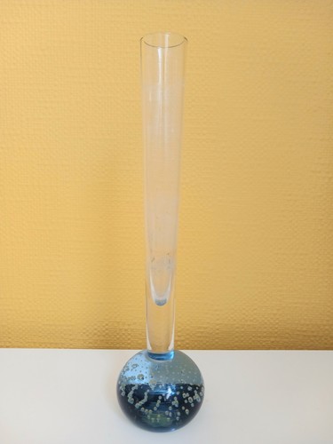 Vintage blue bubble art glass - blue,