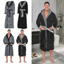 Home Dressing Gown Mens Soft Gowns Hooded Bath Robe Black Grey Robes Bathrobe