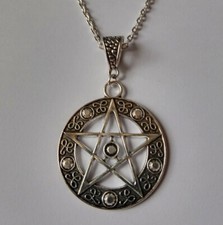 Silver Plate Large Pentagram Pentacle Necklace Wiccan Pagan
