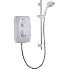 Mira Electric Shower 10.8kW White 4 Spray Pattern Round Head Riser Rail Bathroom