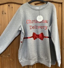 NEXT - 16 - BNWT - MATERNITY CHRISTMAS DELIVERY SWEATSHIRT JUMPER - GREY / RED