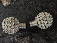 Pair Of Brushed Silver Galleria Clear Jewelled Finial 35mm