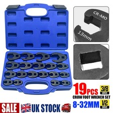 19pc Metric Crowfoot Wrench Set 8-32mm 3/8" 1/2" Drive Large Crows Foot Spanner