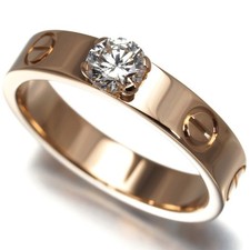 Auth Cartier Ring Diamond 0.25ct E VVS1 3EX Love Solitaire EU48 18K RG