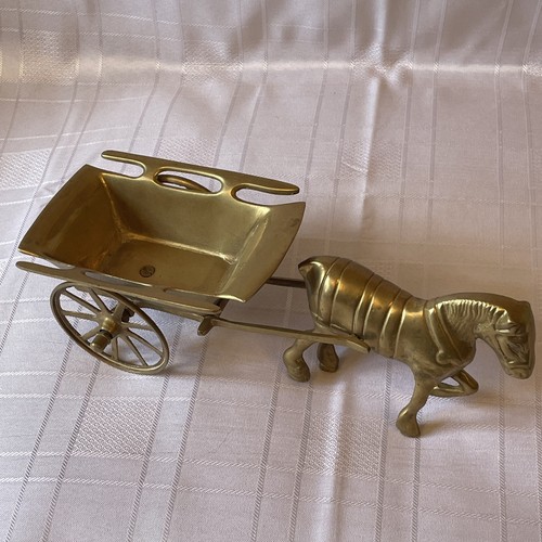 Vtg solid brass horse and - horse, cart