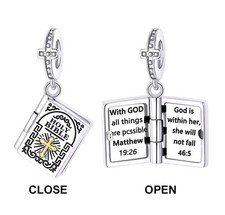 Holy Bible With Quotes Locket Charm. S925 Sterling Silver + FREE BRACELET UK. 
