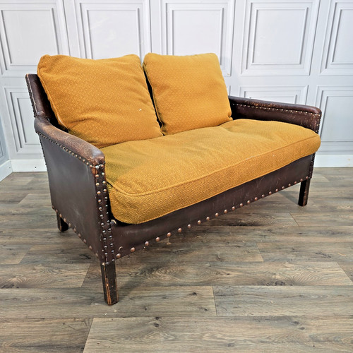 Antique leather settee sofa - leather,