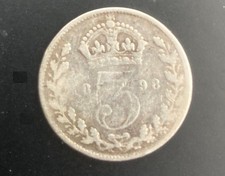 1898 silver threepenny 3d bit, Queen Victoria. 92.5% silver.