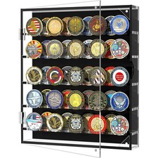 Military Challenge Coin Pin Medal Display Case Cabinet Wall Rack, w/Door Coin45