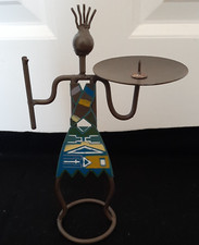 Candle Holder in the Shape of a Tribal Archer - Metal - Primitive Style 