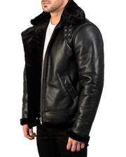 Men’s B3 RAF Bomber Black Aviator Flying Fur Shearling Real Leather Jacket