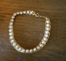 Vintage Napier Gold Tone And Faux Pearl Bracelet 